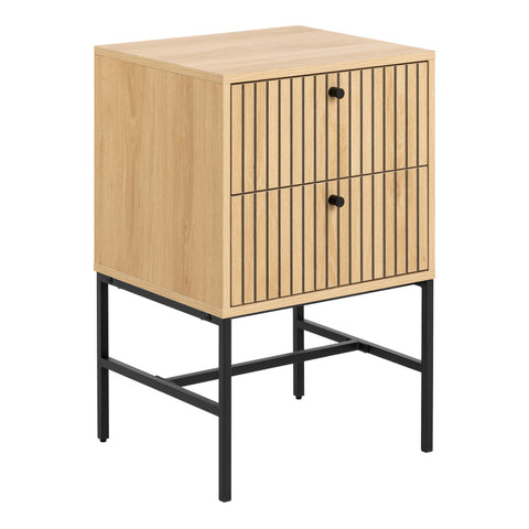 Albany 2 Drawer Bedside Table in Oak/Black Legs — front view