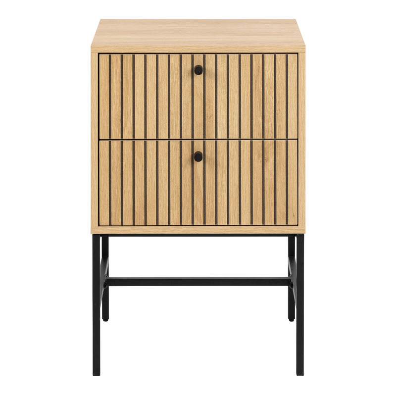 Albany 2 Drawer Bedside Table in Oak/Black Legs — side angle