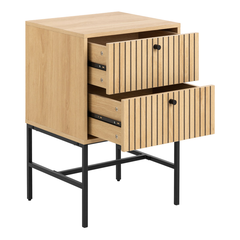 Albany 2 Drawer Bedside Table in Oak/Black Legs — alternative angle
