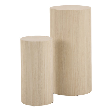 Dice Round Pedestal Set of 2 in Travertine Rough Paper — front view