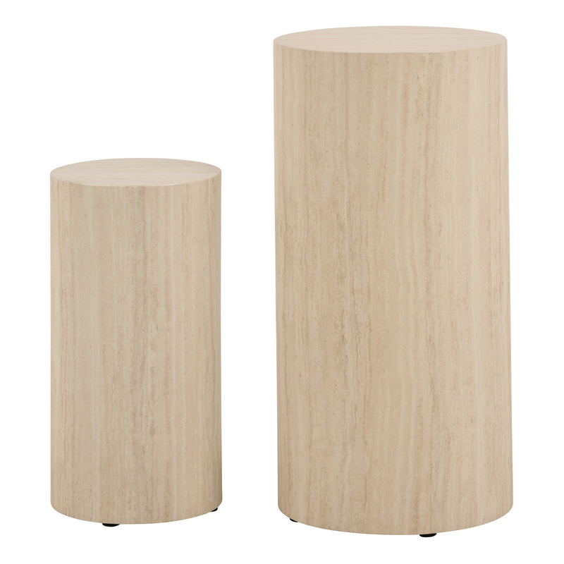 Dice Round Pedestal Set of 2 in Travertine Rough Paper — side angle