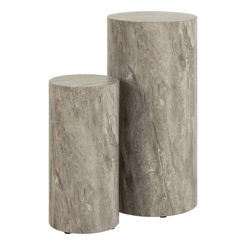 Dice Round Pedestal Set of 2 in Grey Marble and River Rough Paper — front view