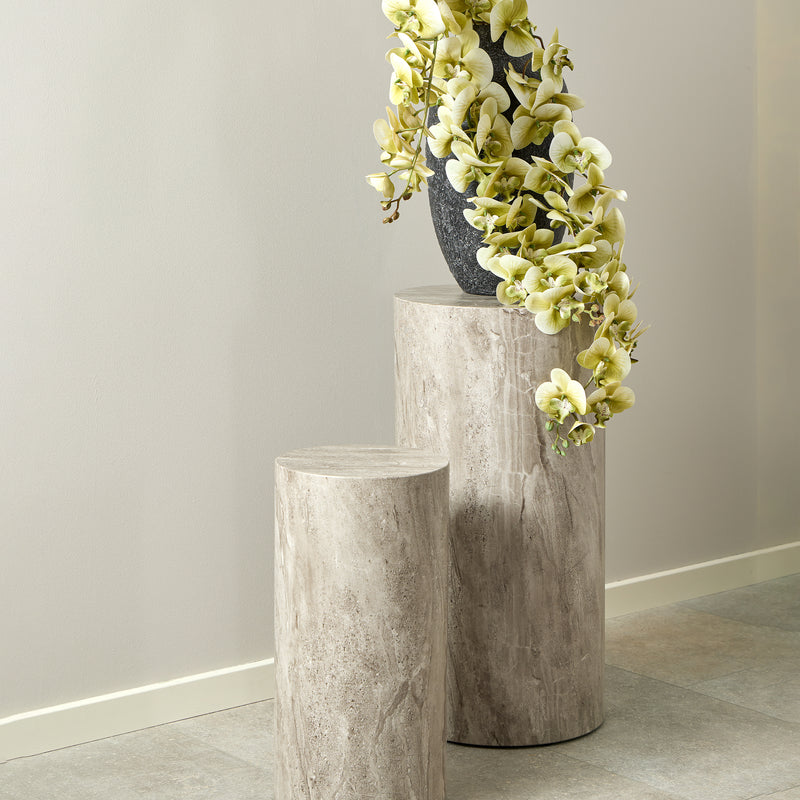 Dice Round Pedestal Set of 2 in Grey Marble and River Rough Paper — alternative angle