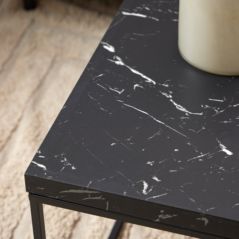 Barossa Coffee Table with Black Marble Marquina Top & Black Steel Base 110x55x45cm — alternative angle