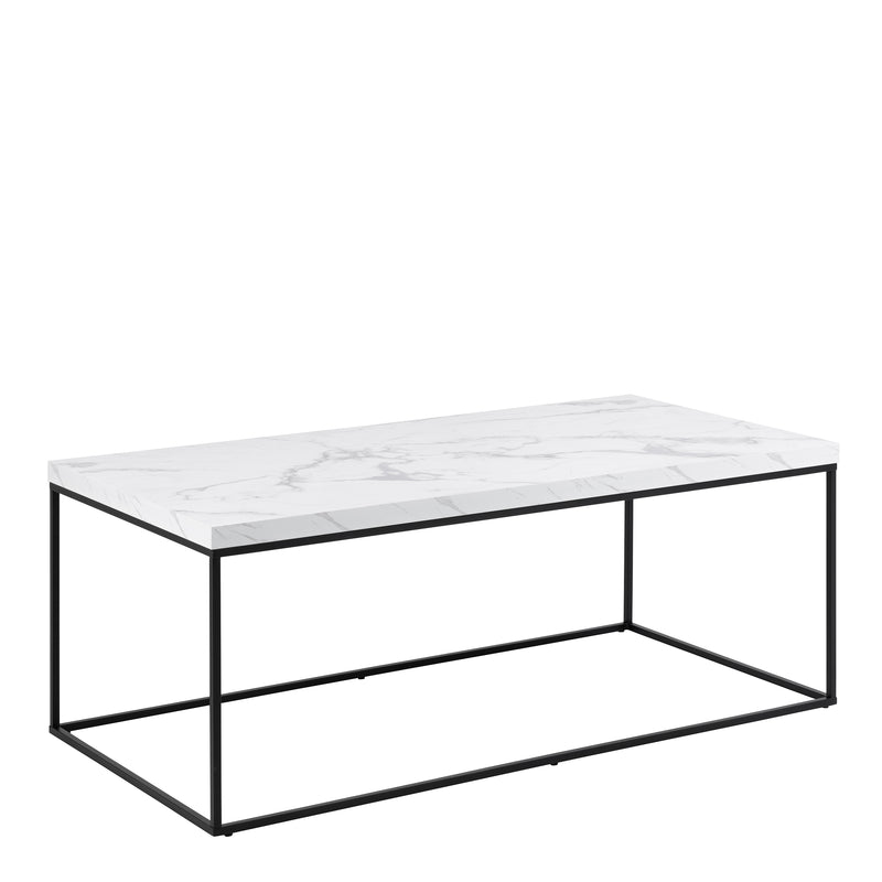 Barossa Coffee Table with White Marble Carrara Top & Black Steel Base 110x55x45cm — front view
