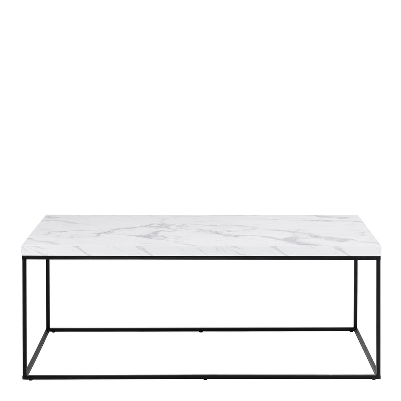 Barossa Coffee Table with White Marble Carrara Top & Black Steel Base 110x55x45cm — side angle