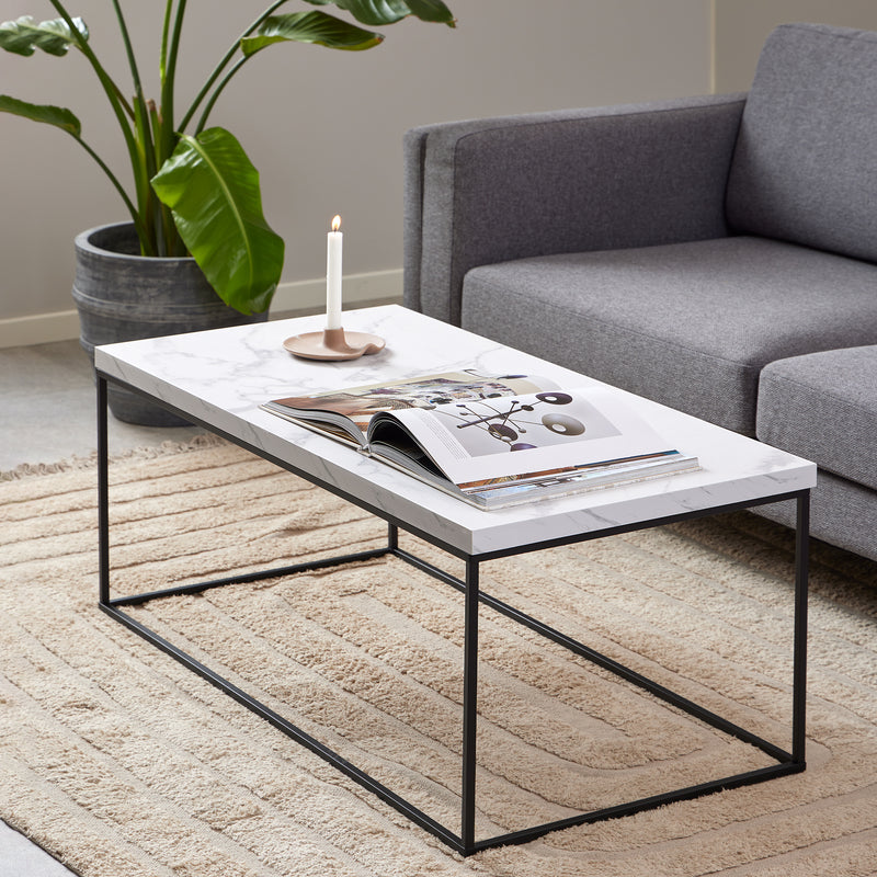 Barossa Coffee Table with White Marble Carrara Top & Black Steel Base 110x55x45cm — detail view