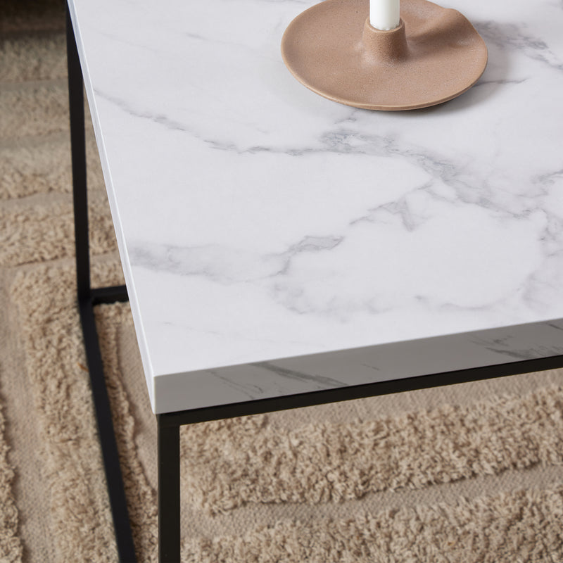 Barossa Coffee Table with White Marble Carrara Top & Black Steel Base 110x55x45cm — alternative angle