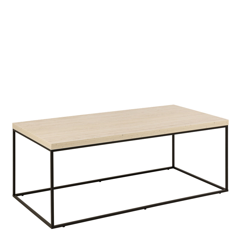 Barossa Coffee Table with Travertine Rough Paper Top & Black Powder Steel Base 110x55x45cm — front view