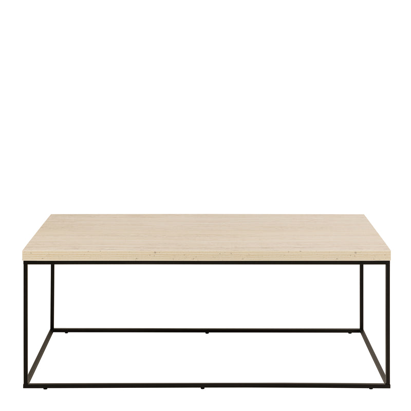 Barossa Coffee Table with Travertine Rough Paper Top & Black Powder Steel Base 110x55x45cm — side angle