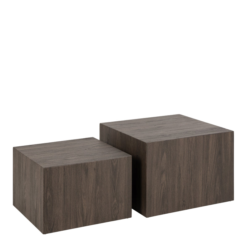 Dice Square Coffee Table Set in Smoked Ash — front view