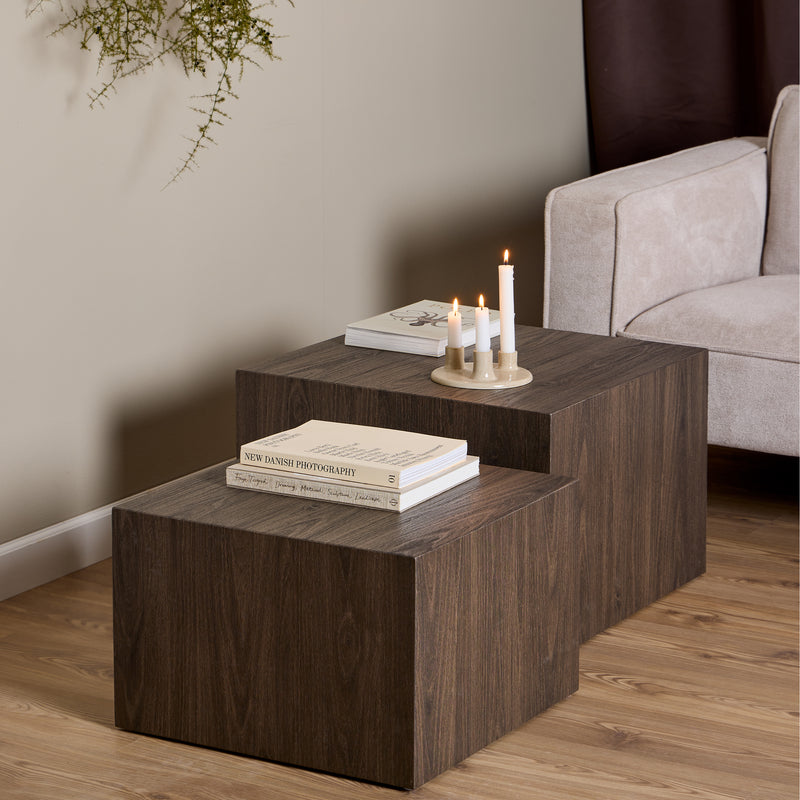 Dice Square Coffee Table Set in Smoked Ash — detail view