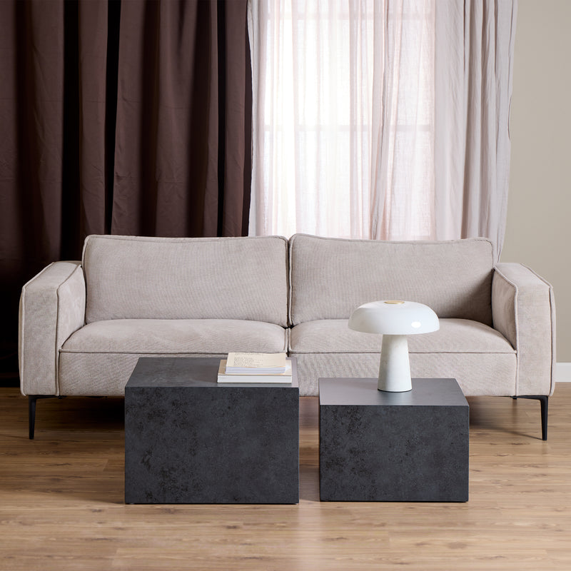 Dice Square Coffee Table Set in Black Ocean Rough Paper — detail view