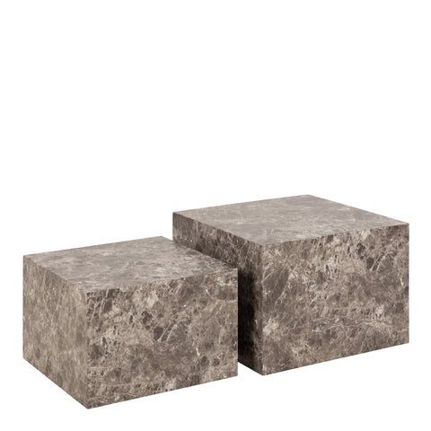 Dice Square Coffee Table Set in Light Brown Emperador Rough Paper — front view