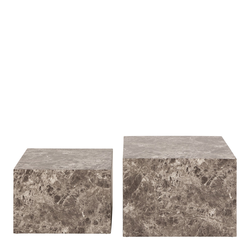Dice Square Coffee Table Set in Light Brown Emperador Rough Paper — side angle