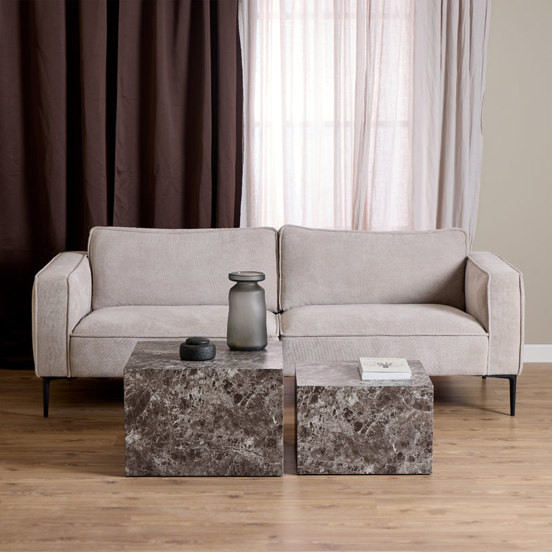 Dice Square Coffee Table Set in Light Brown Emperador Rough Paper — detail view