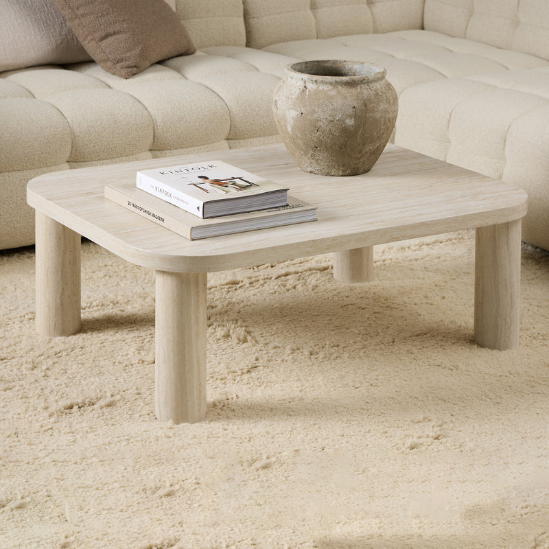 Solano Rectangular Coffee Table in Light Travertine 100 x 75 cm — detail view