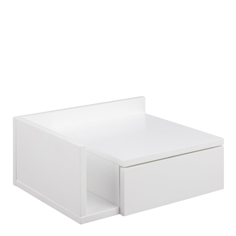 Ashlan 1 Drawer Wall Mounted Square Bedside Table in White — front view