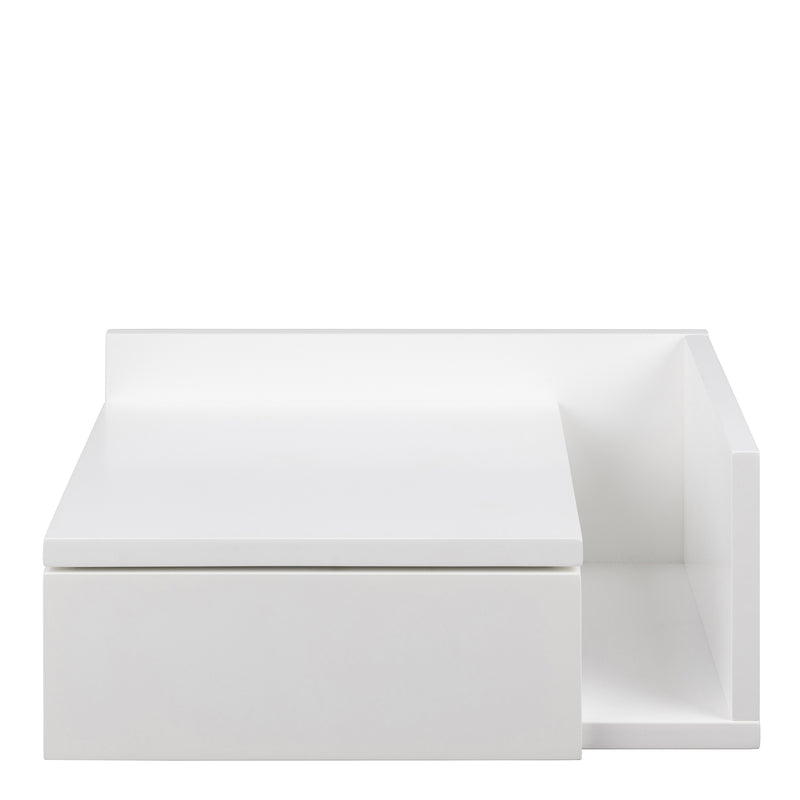 Ashlan 1 Drawer Wall Mounted Square Bedside Table in White — side angle