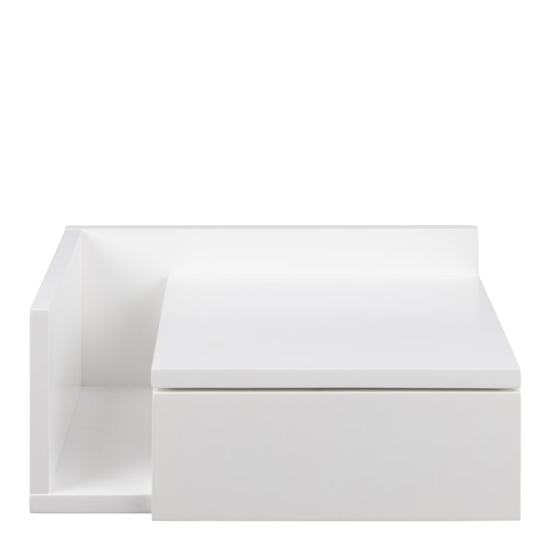 Ashlan 1 Drawer Wall Mounted Square Bedside Table in White — detail view