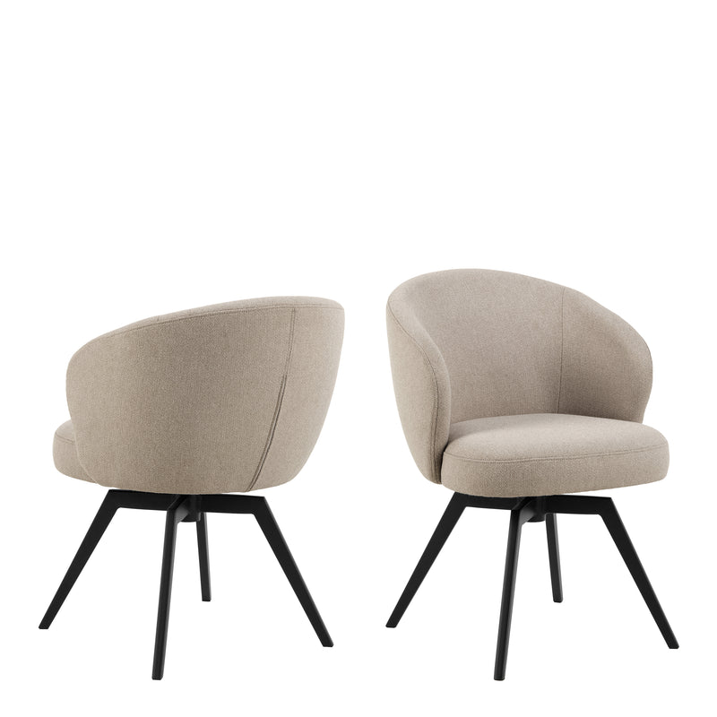 Darlene Dining Chair with Armrest and Swivel Function in Beige — front view