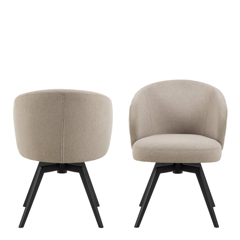 Darlene Dining Chair with Armrest and Swivel Function in Beige — side angle