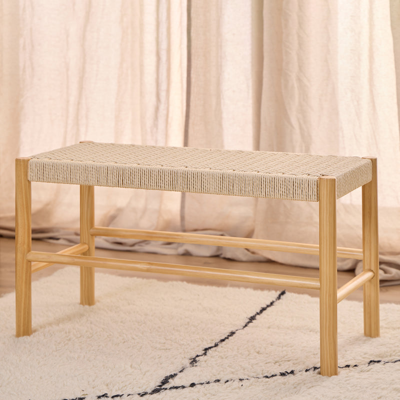 Alvin Weaved Bench in Off White — detail view