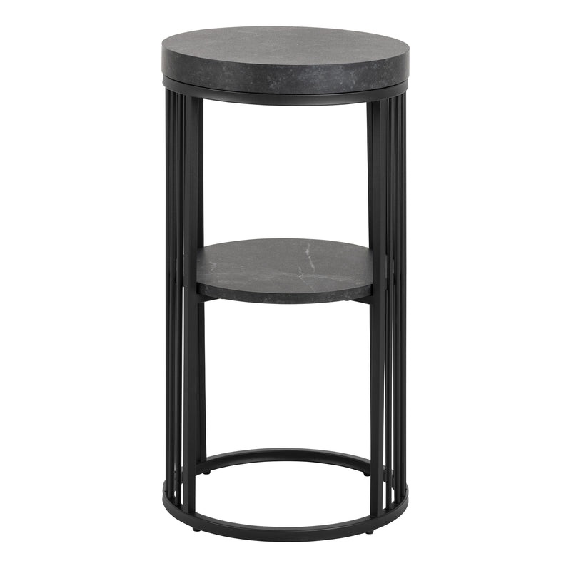 Strington Round Bedside Table 1 Shelf in Matt Black — side angle