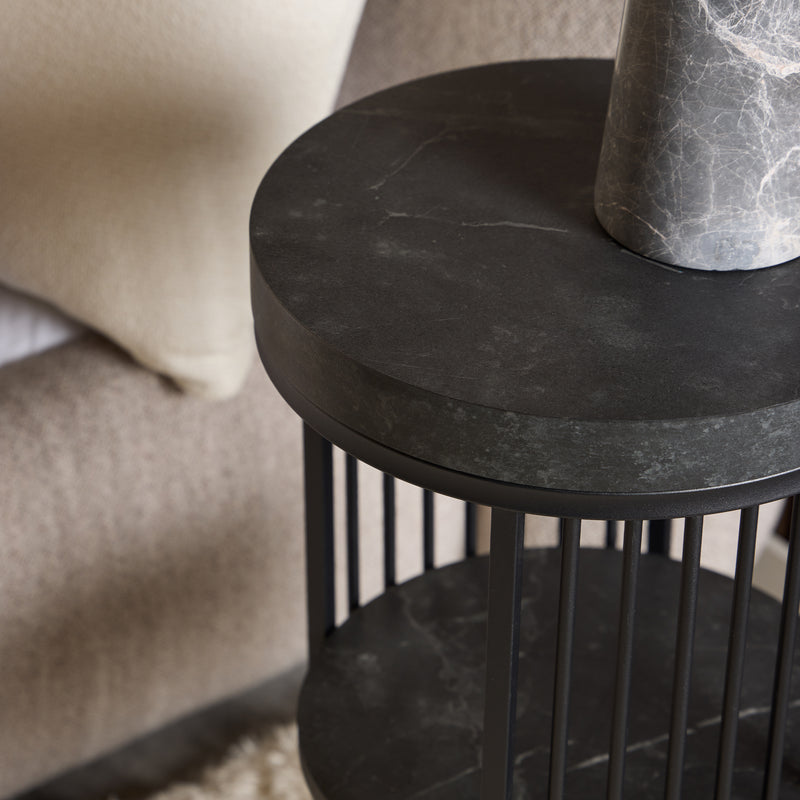 Strington Round Bedside Table 1 Shelf in Matt Black — alternative angle