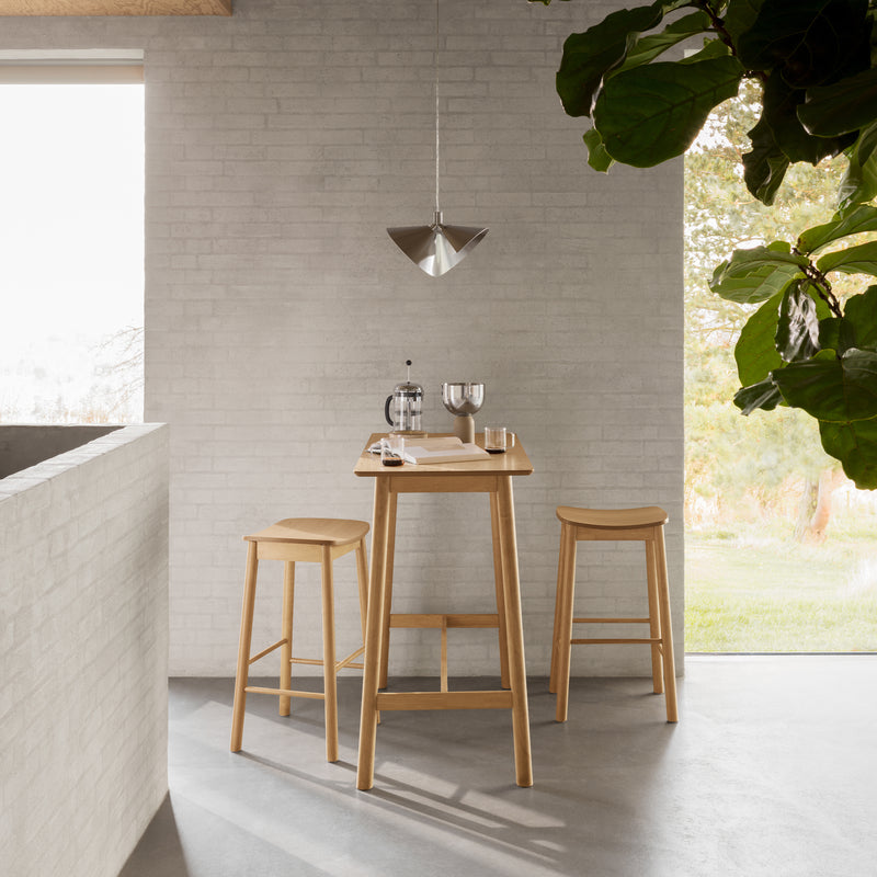 Barlow Bar Table in Matt Oak Included 2 Barlow Bar Stool Without Back in Matt Oak — front view