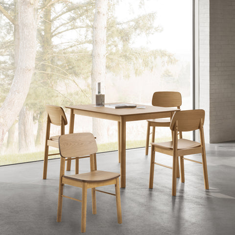 Barlow Rectangular Dining Table in Matt Oak 120x80cm includes 4 Barlow Dining Chairs in Matt Oak — front view