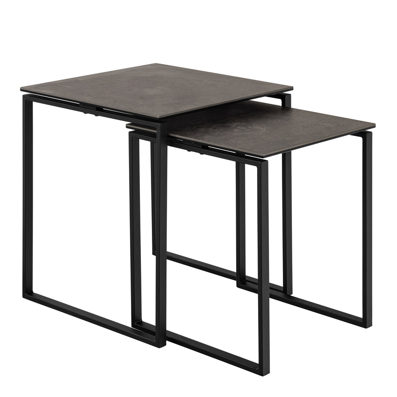 Katrine Square Coffee Table Set in Ceramic Black — front view