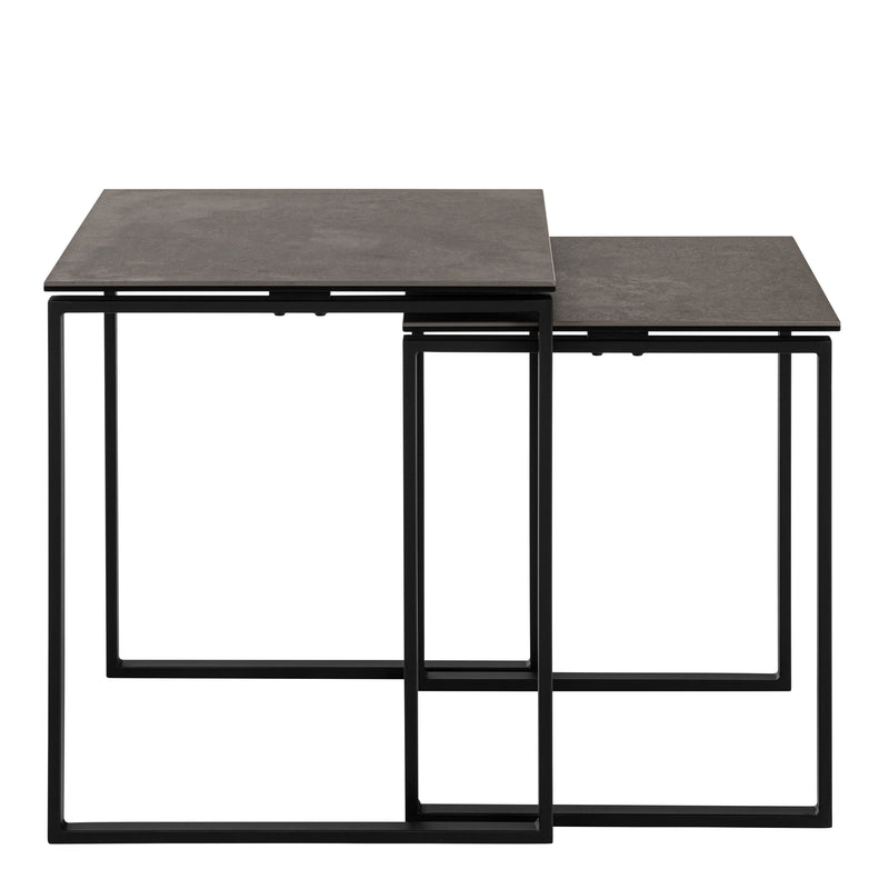 Katrine Square Coffee Table Set in Ceramic Black — side angle