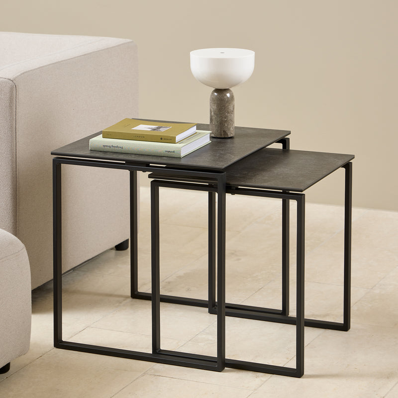 Katrine Square Coffee Table Set in Ceramic Black — alternative angle