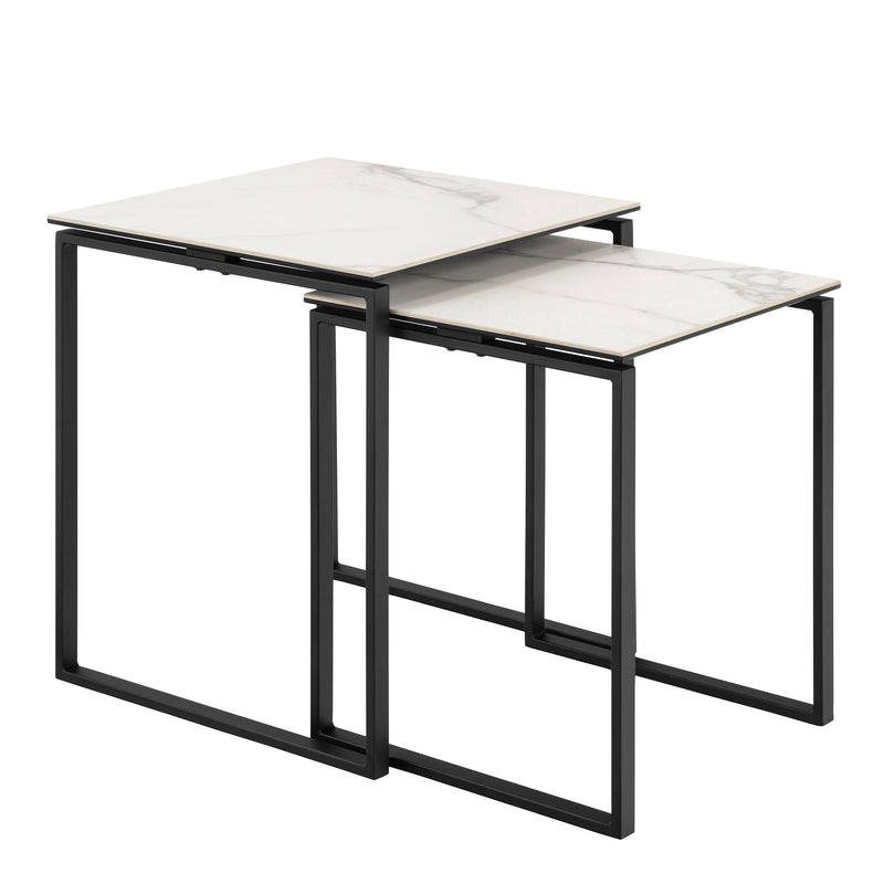 Katrine Square Coffee Table Set in Ceramic White — front view