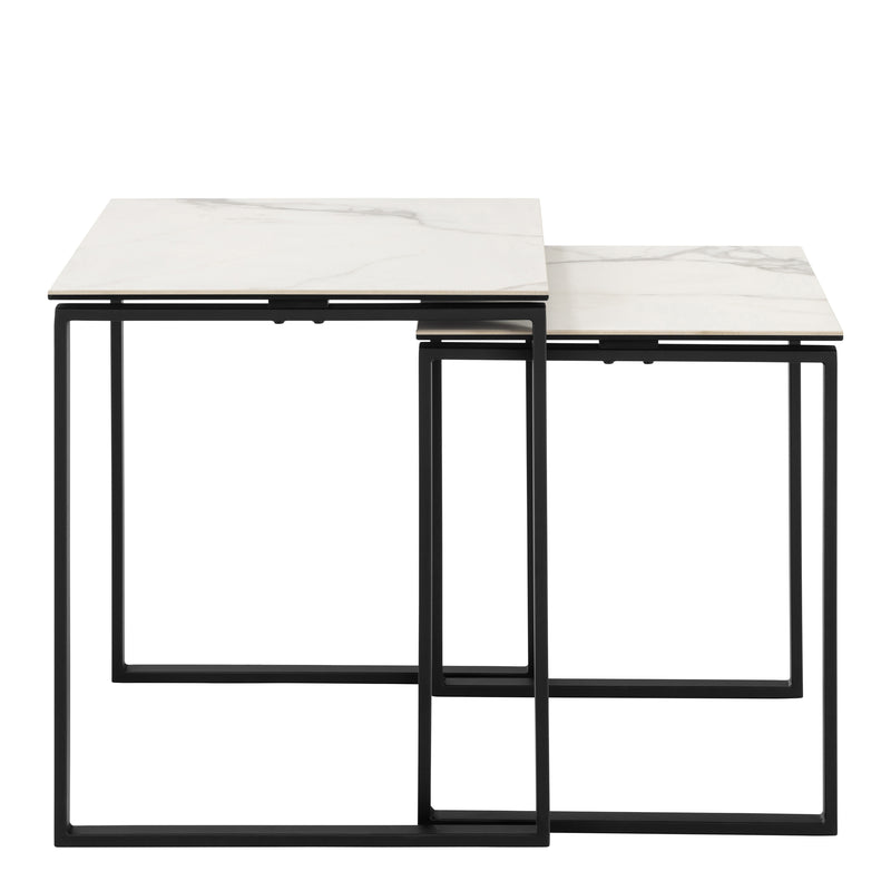 Katrine Square Coffee Table Set in Ceramic White — side angle