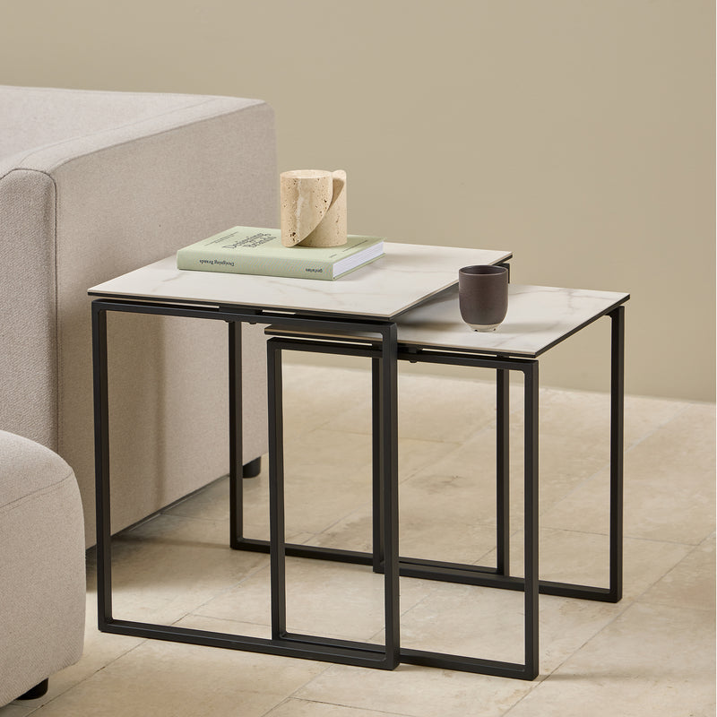 Katrine Square Coffee Table Set in Ceramic White — alternative angle