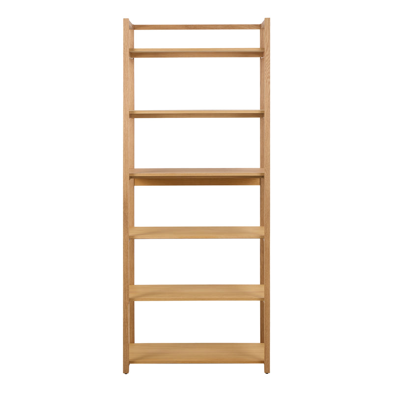 Ludza Rectangular Bookcase With 6 Shelves in Oak — side angle