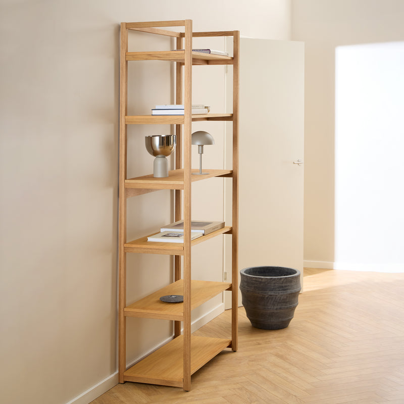 Ludza Rectangular Bookcase With 6 Shelves in Oak — alternative angle