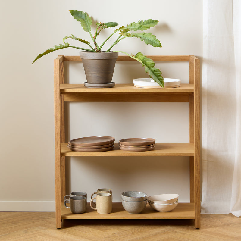 Ludza Rectangular Bookcase With 3 Shelves in Oak — alternative angle