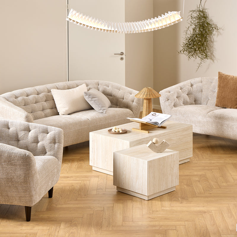 Dice Square and Rectangular Coffee Table Set of 2 in Travertine Rough Paper Effect — alternative angle
