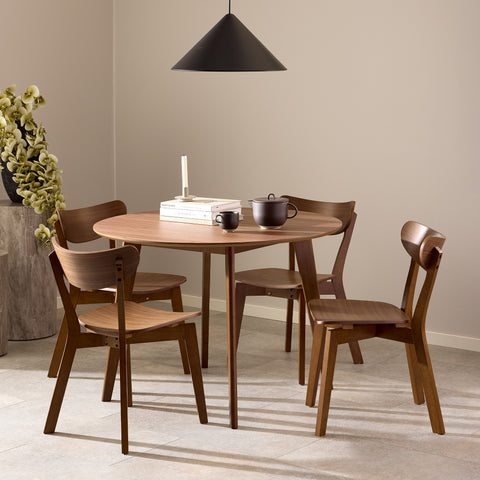 Roxby Round Dining Table in Walnut 105cm includes 4 Roxby Dining Chairs in Walnut — front view