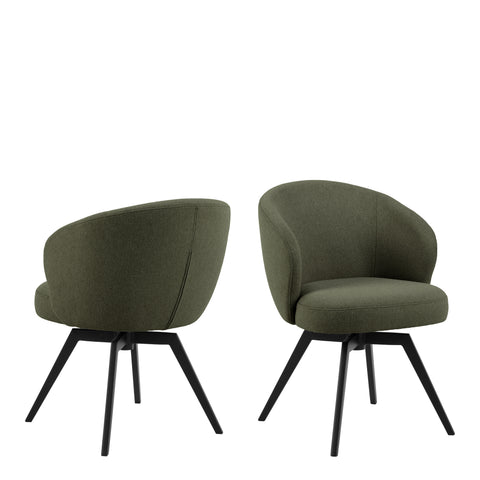 Darlene Dining Chair with Armrest and Swivel Function in Green — front view
