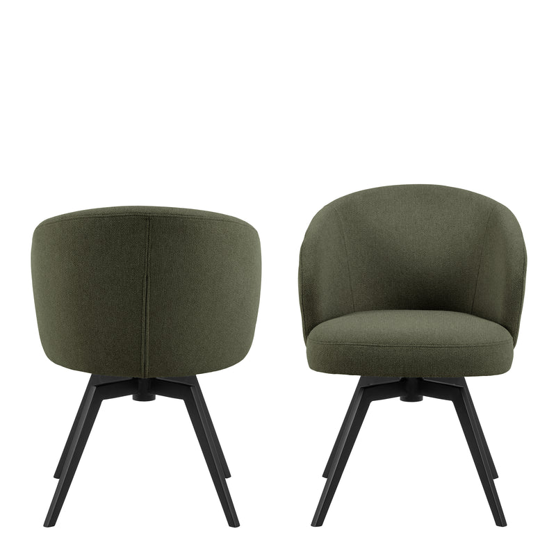Darlene Dining Chair with Armrest and Swivel Function in Green — side angle