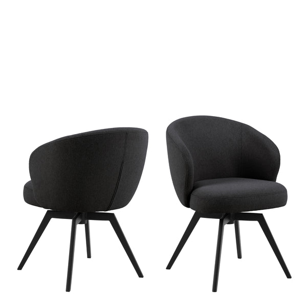 Darlene Dining Chair with Armrest and Swivel Function in Black