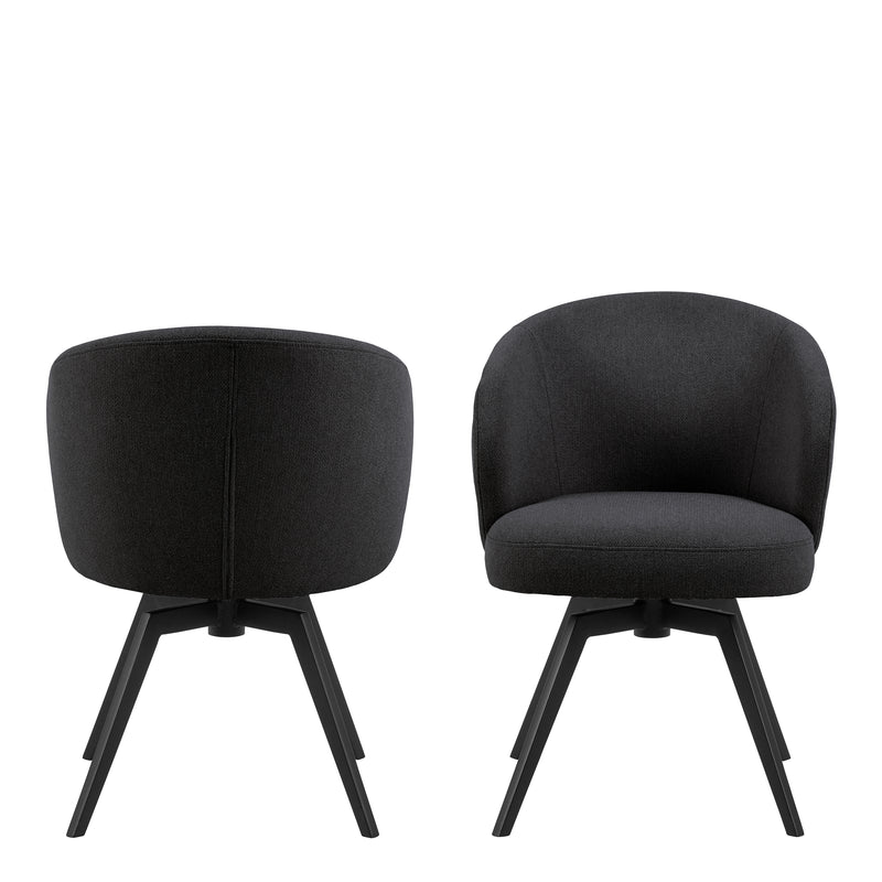 Darlene Dining Chair with Armrest and Swivel Function in Black — side angle