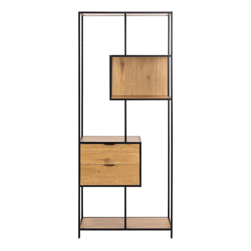 Seaford Tall Wild Oak Metal 2 Drawer Bookcase With 4 Shelves — side angle