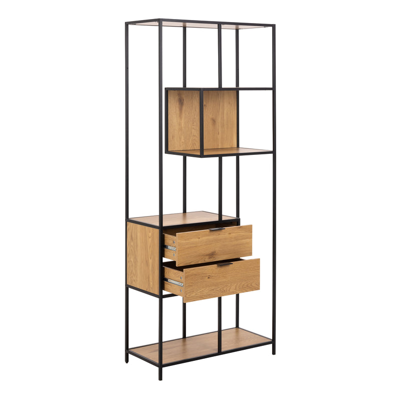Seaford Tall Wild Oak Metal 2 Drawer Bookcase With 4 Shelves — alternative angle