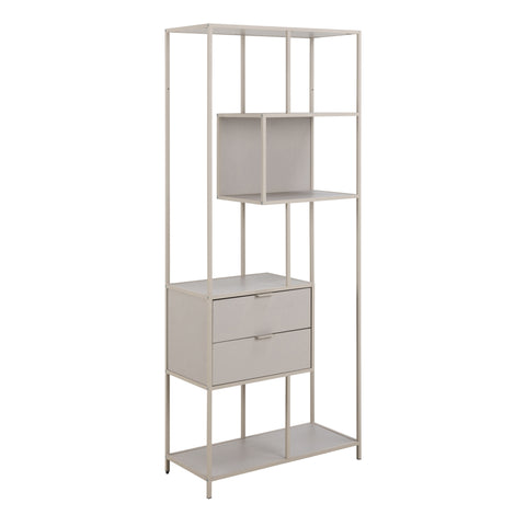 Seaford Tall Grey Metal 2 Drawer Bookcase with 4 Shelves — front view