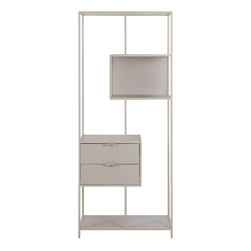 Seaford Tall Grey Metal 2 Drawer Bookcase with 4 Shelves — side angle